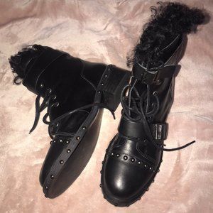 Zara Faux Fur Studded Combat Biker Boots Size 41